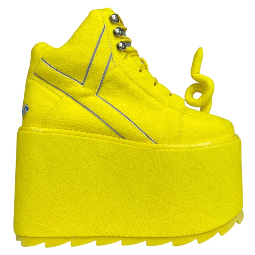 Y.R.U. Laa Laa Qozmo Yellow Fuzzy Fleece Teletubbies Platform Sneakers (NIB) 7M